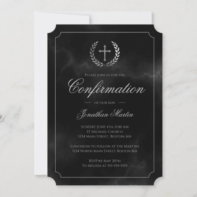 Bestätigung Elegantes Schwarzes Marmor Silver Scri Einladung (Vorderseite)