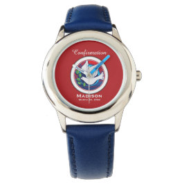 Bestätigung farbenfrohe Taube auf rotem Hintergrun Armbanduhr