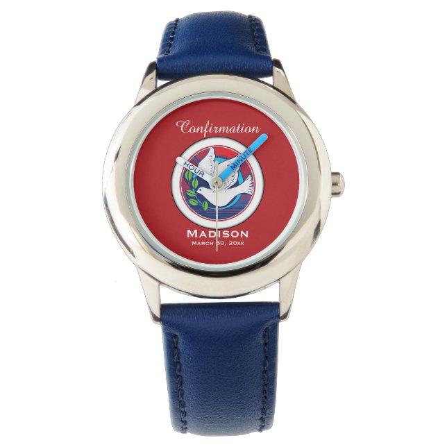 Bestätigung farbenfrohe Taube auf rotem Hintergrun Armbanduhr (Vorderseite)
