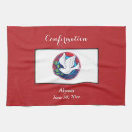 Bestätigung farbenfrohe Taube auf rotem Hintergrun Küchentuch