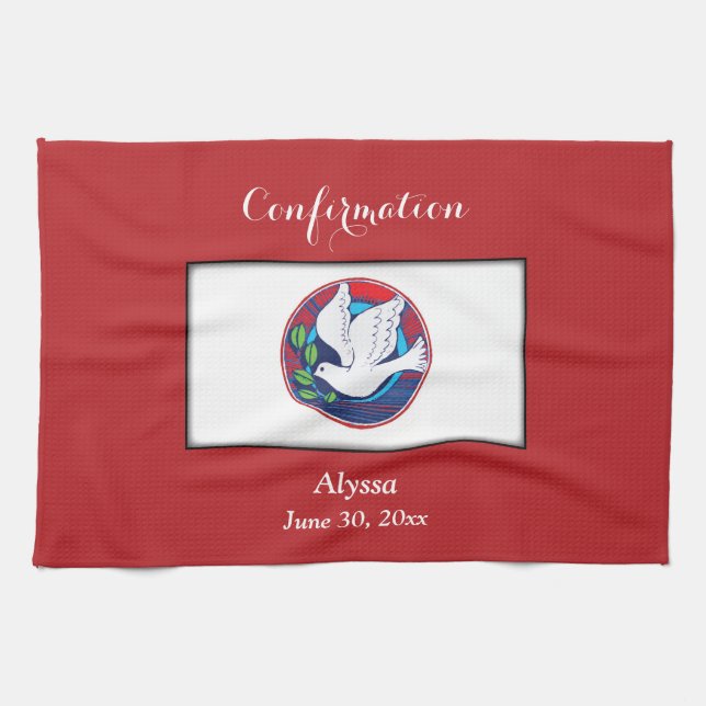 Bestätigung farbenfrohe Taube auf rotem Hintergrun Küchentuch (Horizontal)