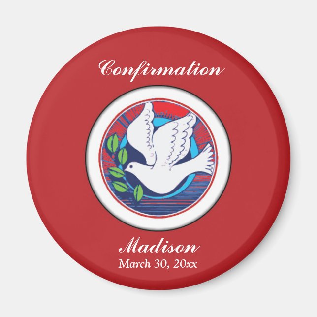 Bestätigung farbenfrohe Taube auf rotem Hintergrun Magnet (Vorne)