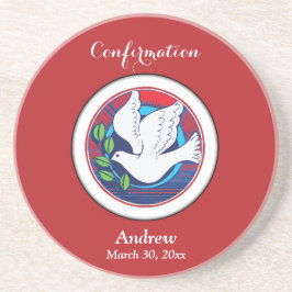 Bestätigung farbenfrohe Taube auf rotem Hintergrun Sandstein Untersetzer