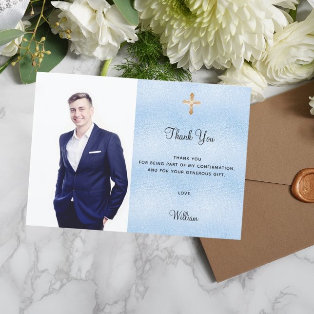 Bestätigung Foto Cross Blue Junge danke Karte (Von Creator hochgeladen)