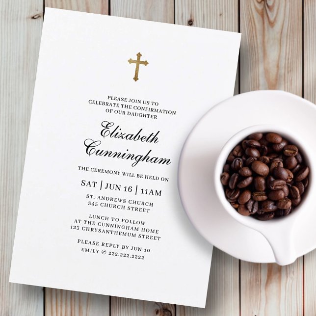 Bestätigung für ihr Minimalistisches Goldkreuz Einladung (Von Creator hochgeladen)
