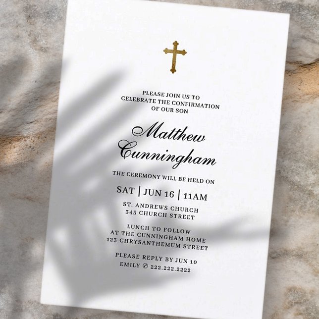 Bestätigung für ihr Minimalistisches Goldkreuz Einladung (Von Creator hochgeladen)