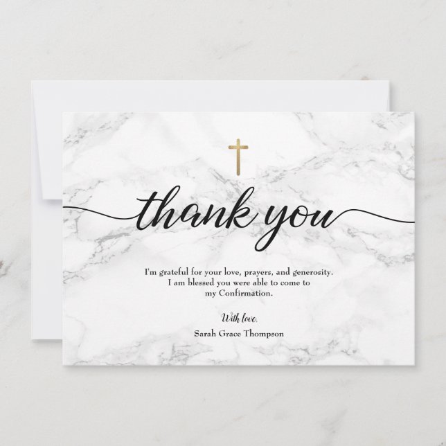 Bestätigung Modernes Marble Gold-Kreuz Personalisi Dankeskarte (Vorderseite)