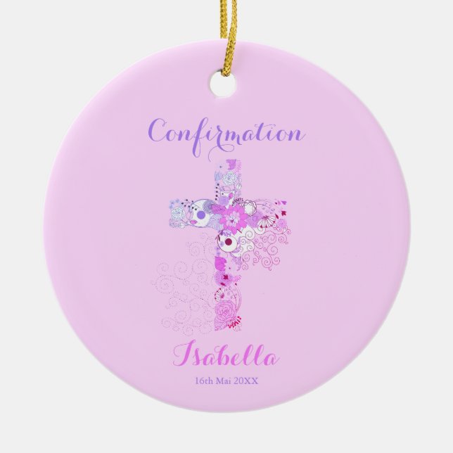 Bestätigung rosa Blumenkreuz Keramik Ornament (Vorne)