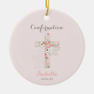 Bestätigung Rosa Blumenkreuz Keramik Ornament