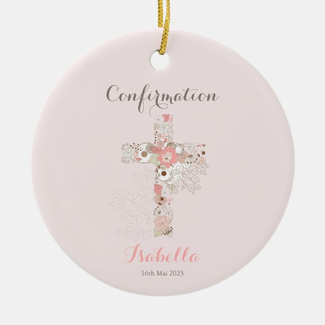 Bestätigung Rosa Blumenkreuz Keramik Ornament (Vorne)