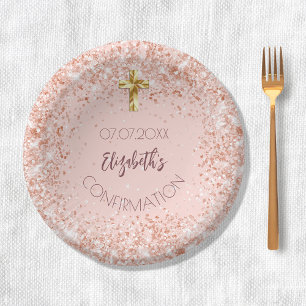 Bestätigung Rose Gold Konfetti Mädchenname Pappteller