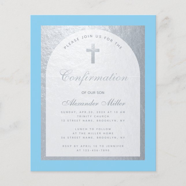 Bestätigung Silver Blue Gray Budget Einladung (Vorderseite)