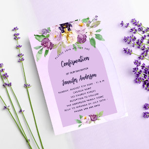 Bestätigung violette violette Blumen Kreuzmädchen Einladungspostkarte