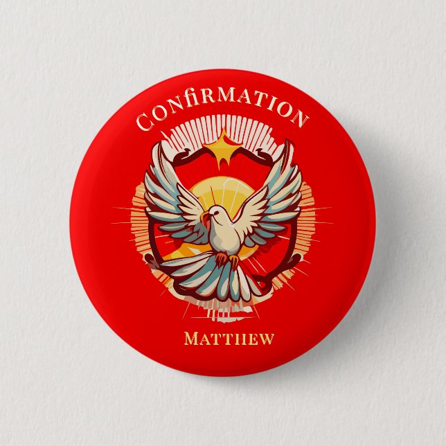 Bestätigung White Dove Red Flamed Custom Button (Vorderseite)
