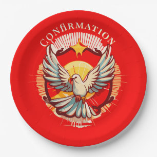 Bestätigung White Dove Red Flamed Pappteller