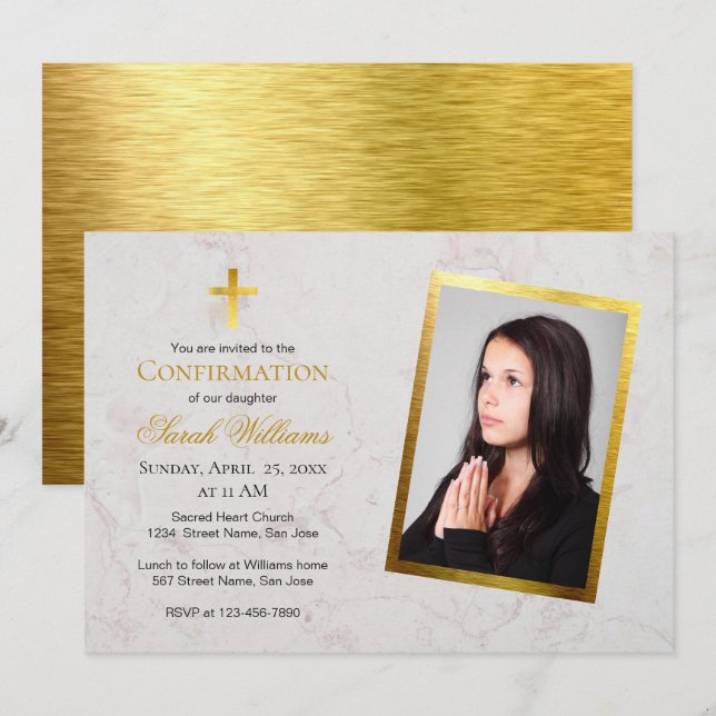 Bestätigungs-Foto-Imitate - Gold Foil-Skript Einladung (Vorne/Hinten)