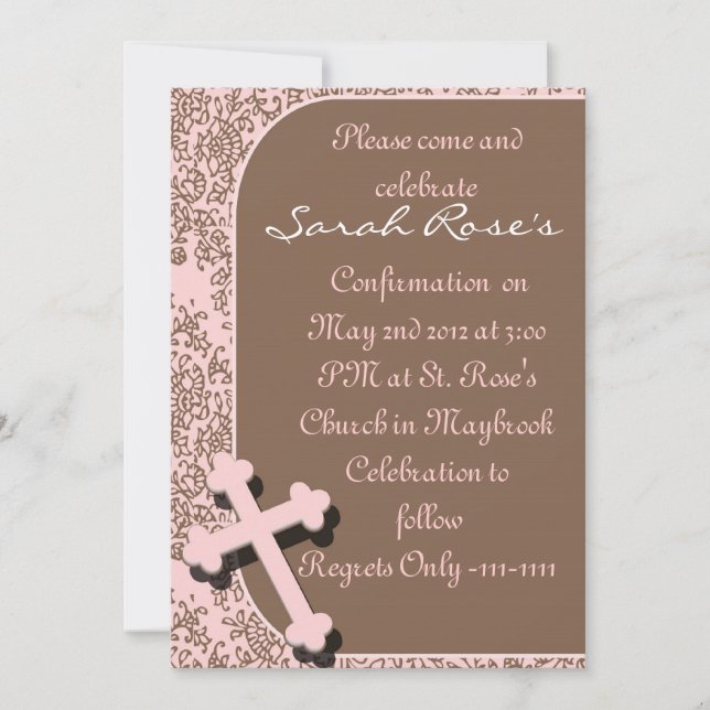 BESTÄTIGUNGSEINladungen PINK DAMASK für GIRLS Einladung (Vorderseite)