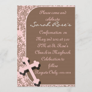 BESTÄTIGUNGSEINladungen PINK DAMASK für GIRLS Einladung