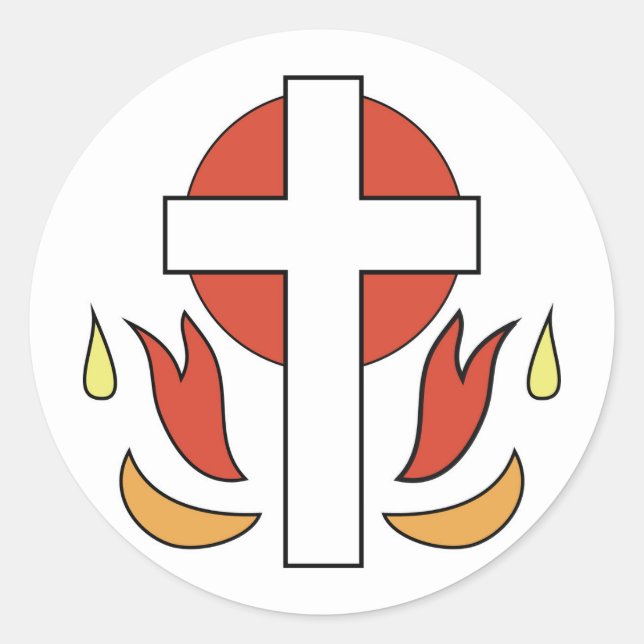 Bestätigungskreuz und Flammen Runder Aufkleber (Vorderseite)