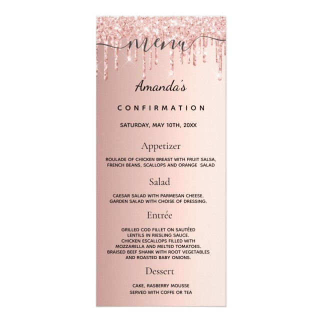 Bestätigungsmenü Rose Gold Glitzer Foto Spaß Fakt Werbekarte (Vorne)