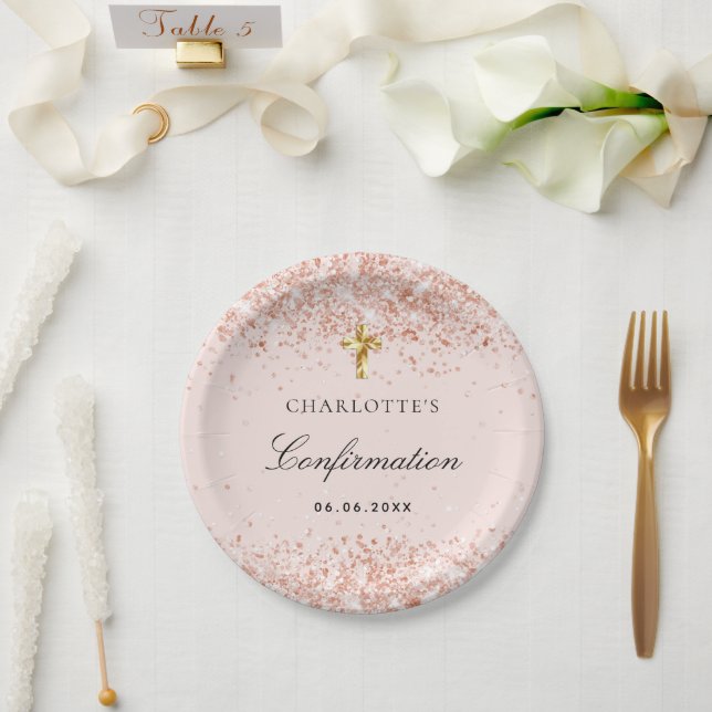 Bestätigungsröte Rose Goldname Glitzer Mädchen Pappteller (Hochzeit)
