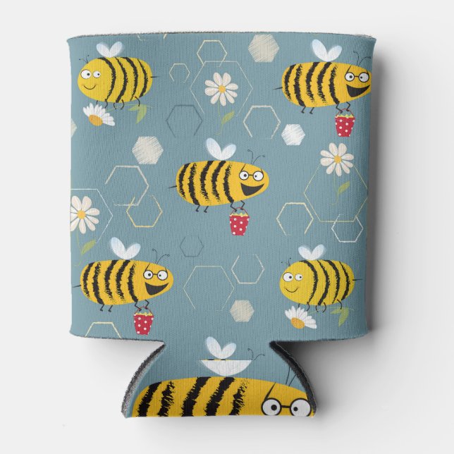 Bestäubende Bienen, blühende Gartenlandschaft. Dosenkühler (Vorderseite)