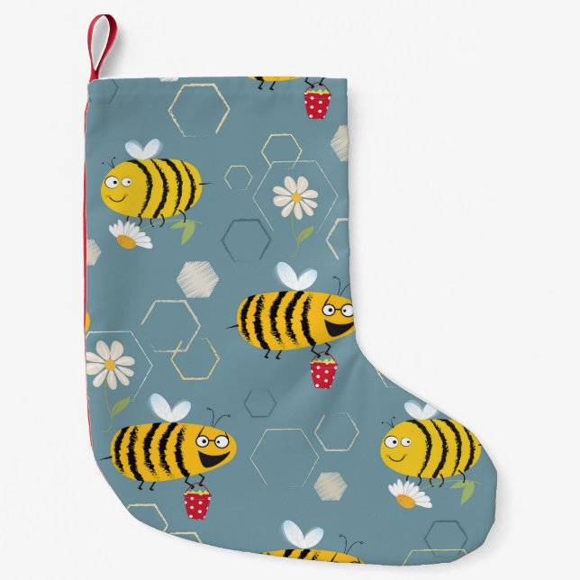 Bestäubende Bienen, blühende Gartenlandschaft. Kleiner Weihnachtsstrumpf (Vorderseite)