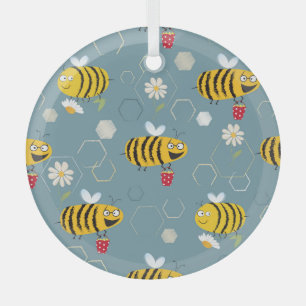 Bestäubende Bienen, blühende Gartenlandschaft. Ornament Aus Glas