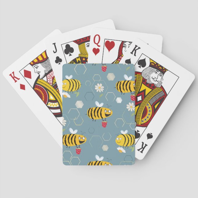 Bestäubende Bienen, blühende Gartenlandschaft. Spielkarten (Rückseite)