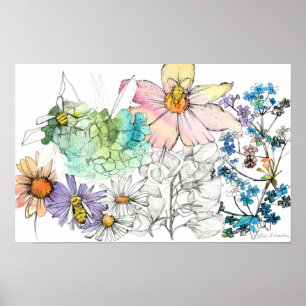 Bestäuber Aquarell Blumen Honigbienen Handgezeichn Poster