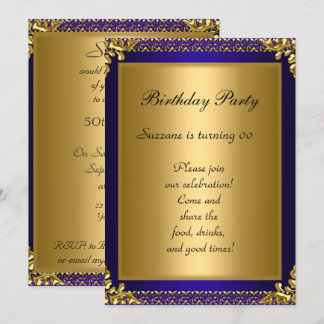 Beste 50. Gold Blue Geburtstagsparty Einladung