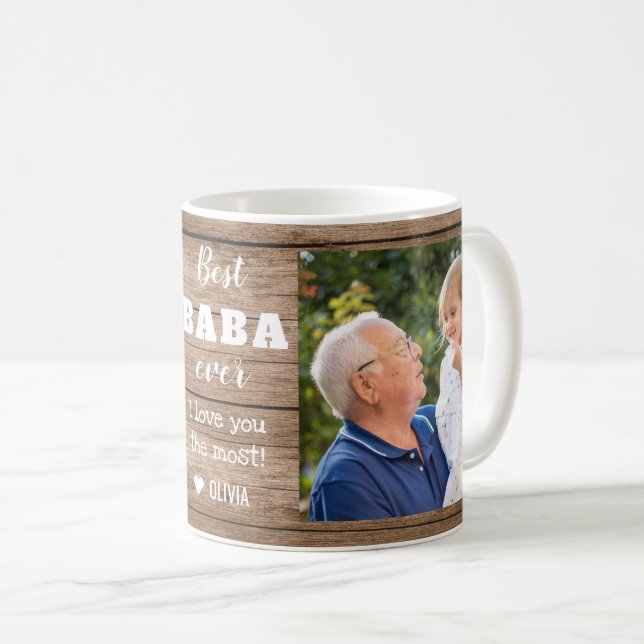Beste Baba je Opa 2 FotoCollage Rustikales Holz Kaffeetasse (VorderseiteRechts)