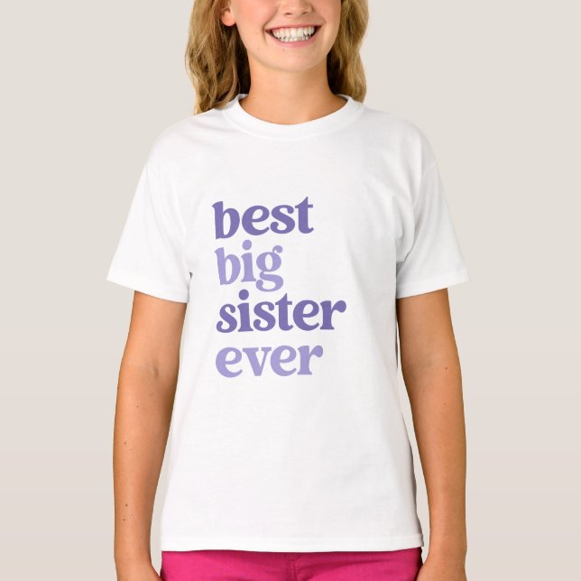 Beste Big Sister je White mit Lila Text Girls T-Shirt (Vorderseite)