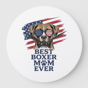 Beste Boxer-Mutter Aller Patrioten Hund-Shirt Desi Große Wanduhr