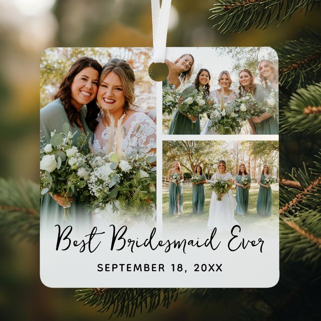 Beste Bridesmaid je 3 Foto Keepake Ornament Aus Metall (Von Creator hochgeladen)