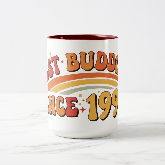 Beste Buddies seit 1996 Design Zweifarbige Tasse (Mittel)