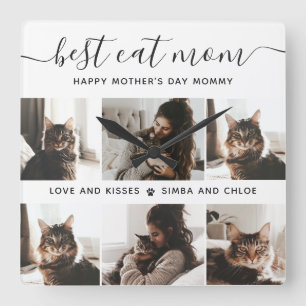 Beste Cat-Mama: Custom Mother's Day Cat Foto Quadratische Wanduhr