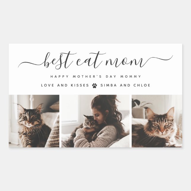 Beste Cat-Mama: Custom Mother's Day Cat Foto Rechteckiger Aufkleber (Vorderseite)