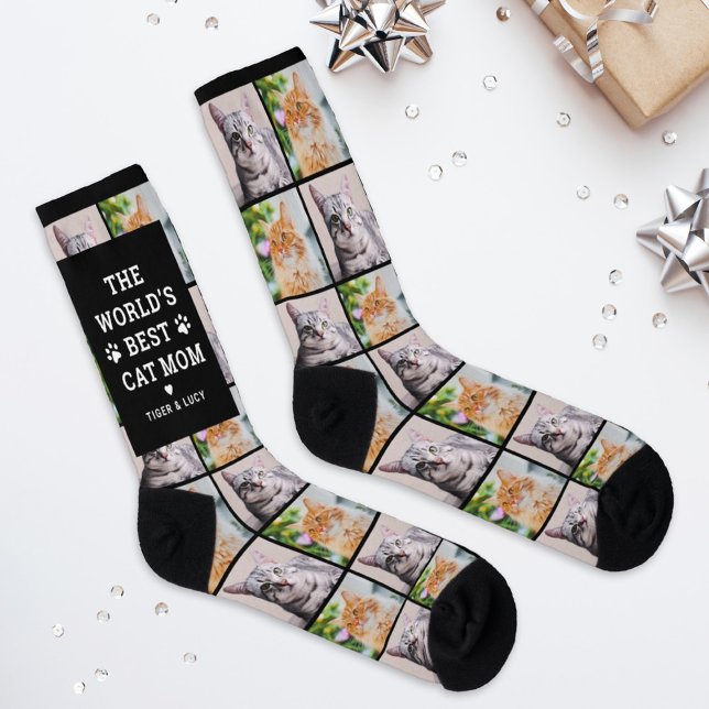 Beste Cat Mama Custom Pet Foto Collage Socken (Von Creator hochgeladen)