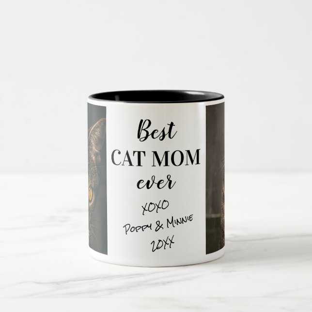 Beste Cat Mama Eher Personalisierte Fotos Zweifarbige Tasse (Mittel)