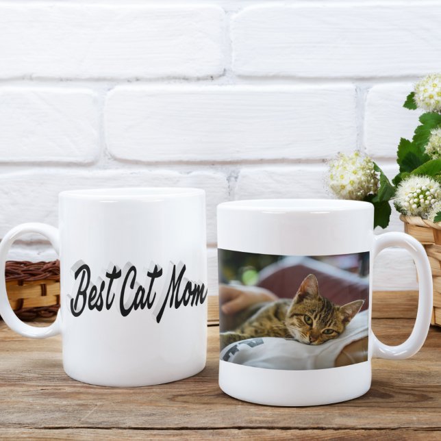 Beste Cat Mama Foto Schwarzer Text Kaffeetasse (Von Creator hochgeladen)