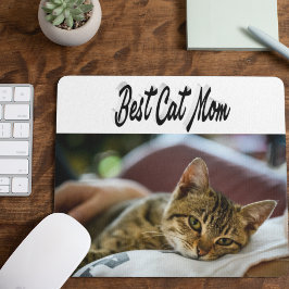 Beste Cat Mama Foto Schwarzer Text Mousepad