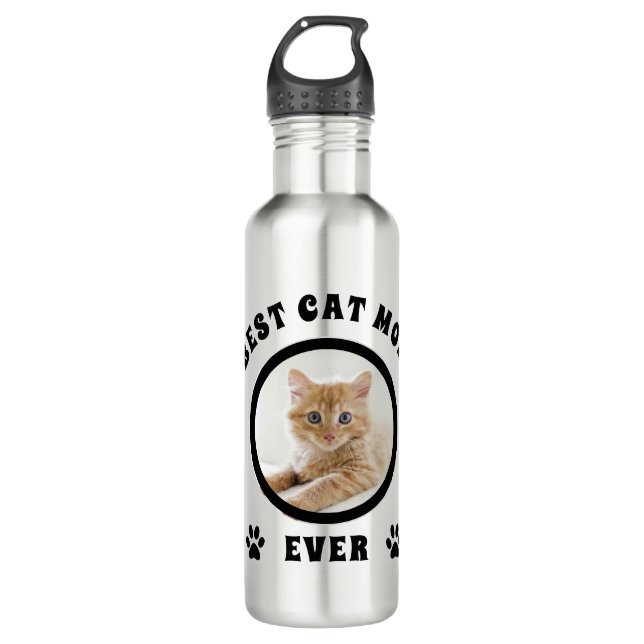 Beste Cat-Mama je benutzerdefiniertes Foto Persona Edelstahlflasche (Vorderseite)
