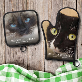 Beste Cat Mama je Foto Ofenhandschuh & Topflappen-Set