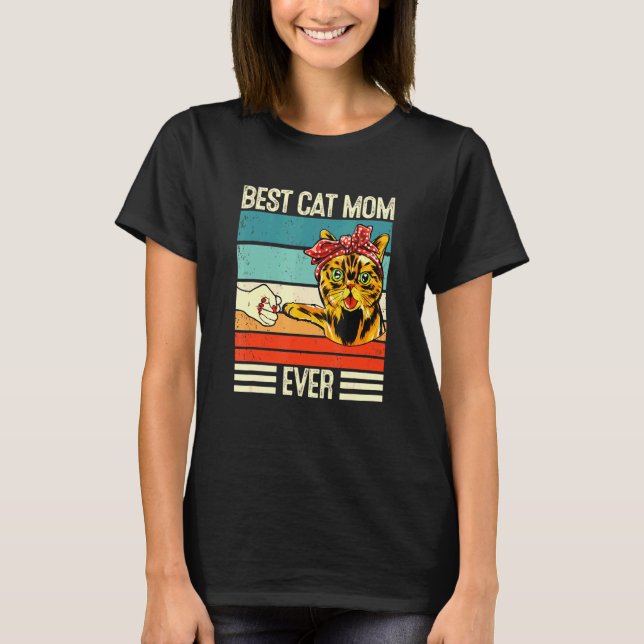 Beste Cat-Mama je für Cat-Mama mit Niedlichem Cat  T-Shirt (Vorderseite)
