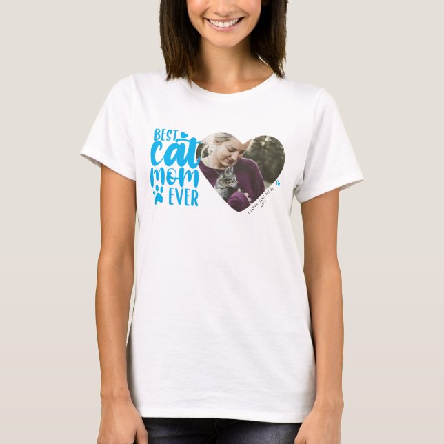  Beste Cat Mama je Name Pet Foto Blue T - Shirt (Vorderseite)