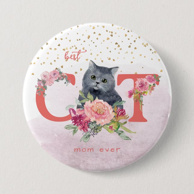 Beste Cat Mama je Niedlich Kitten glücklicher Mutt Button (Vorderseite)