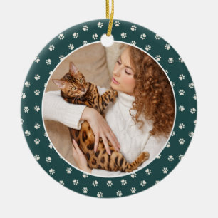 Beste Cat Mama je Paw Muster Foto Keramik Ornament