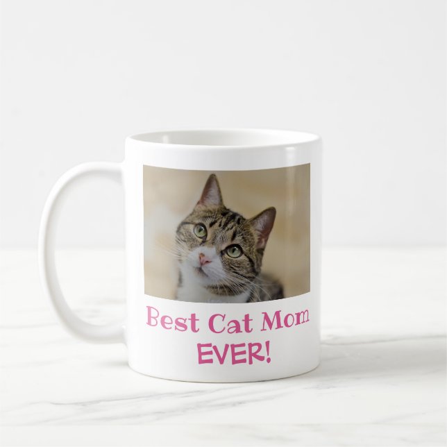 Beste Cat Mama je Pet Foto Kaffeetasse (Links)