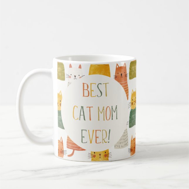 Beste Cat Mama je Whimsisches Foto Kaffeetasse (Links)